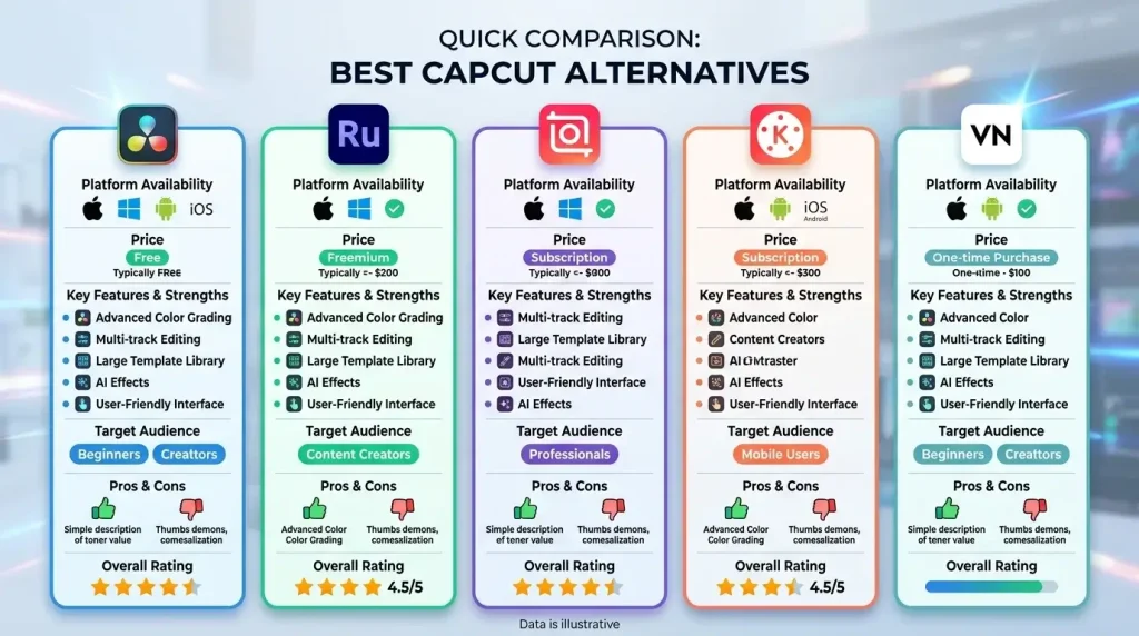 Quick comprasion of the best capcut alternatives image